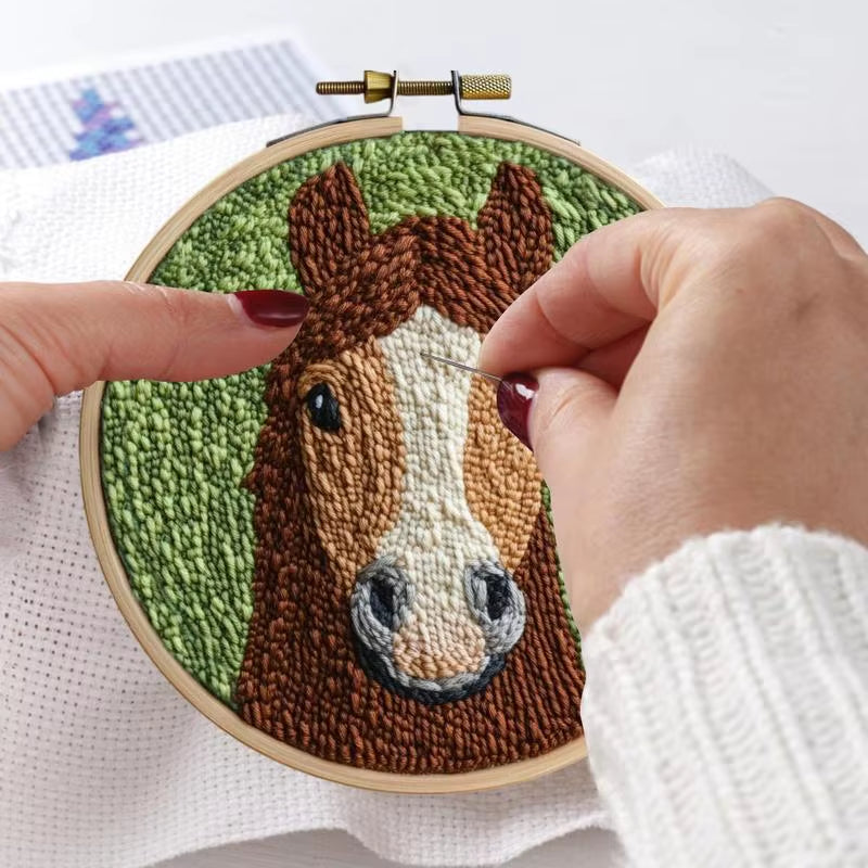 Cartoon Animal Punch Needle Embroidery Kit Landscape Rug Tufting Coaster Yarn Punch Coaster Set for DIY Crafted