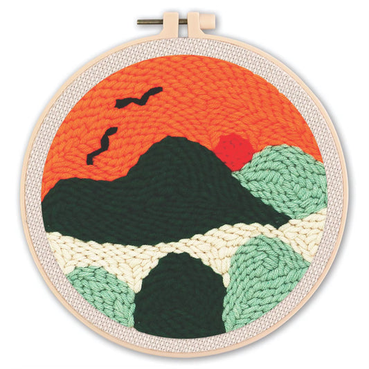 Mountains Scenery Punch Needle Embroidery Kit with Yarn for Beginners DIY Needlework Wool Work Decorative Paintings Home Decor